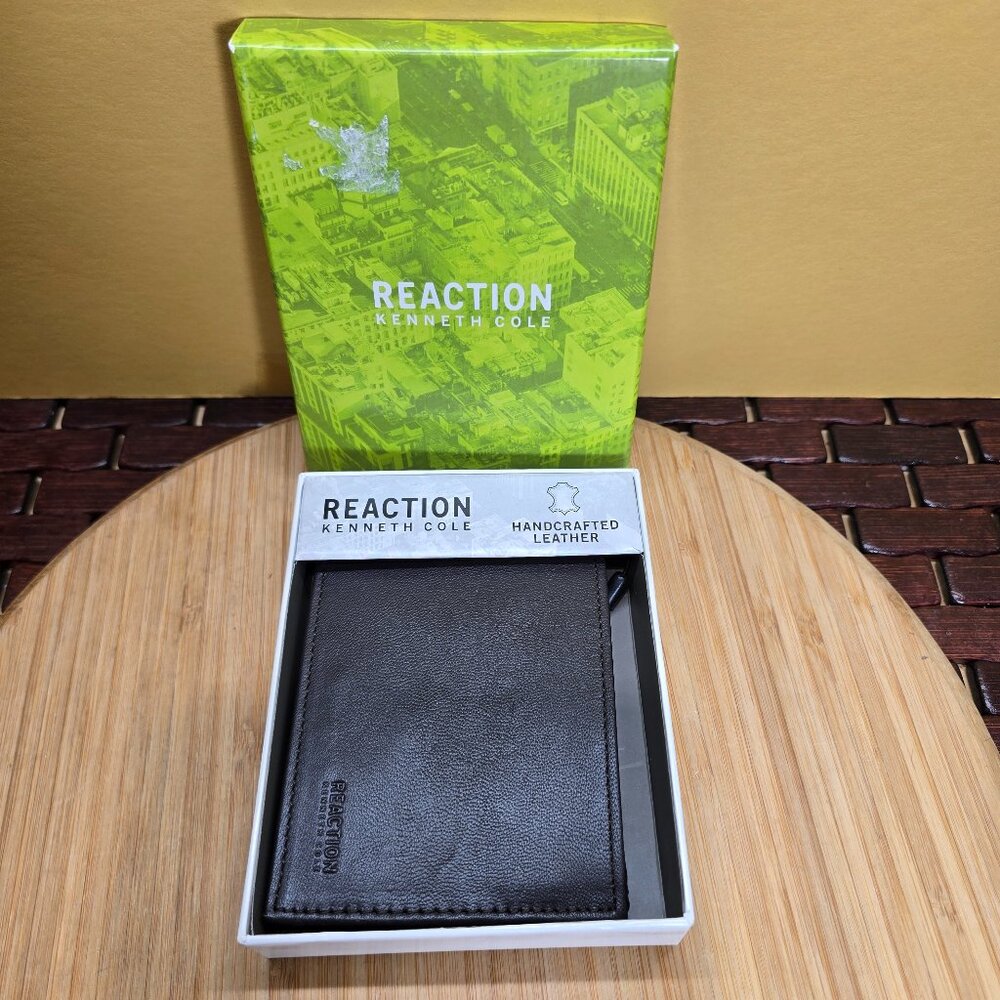 NWT Reaction Kenneth Cole Men's Handcrafted Leather Bifold Gift Boxed Wallet